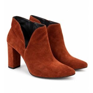 Estima Rylko Rust Brown Suede Leather V-Cut Block Heel Ankle Boots EU 38